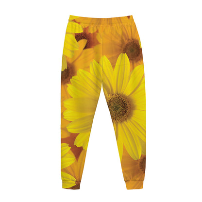 Yellow Daisy Flower Print Jogger Pants