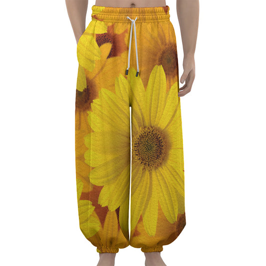 Yellow Daisy Flower Print Lantern Pants