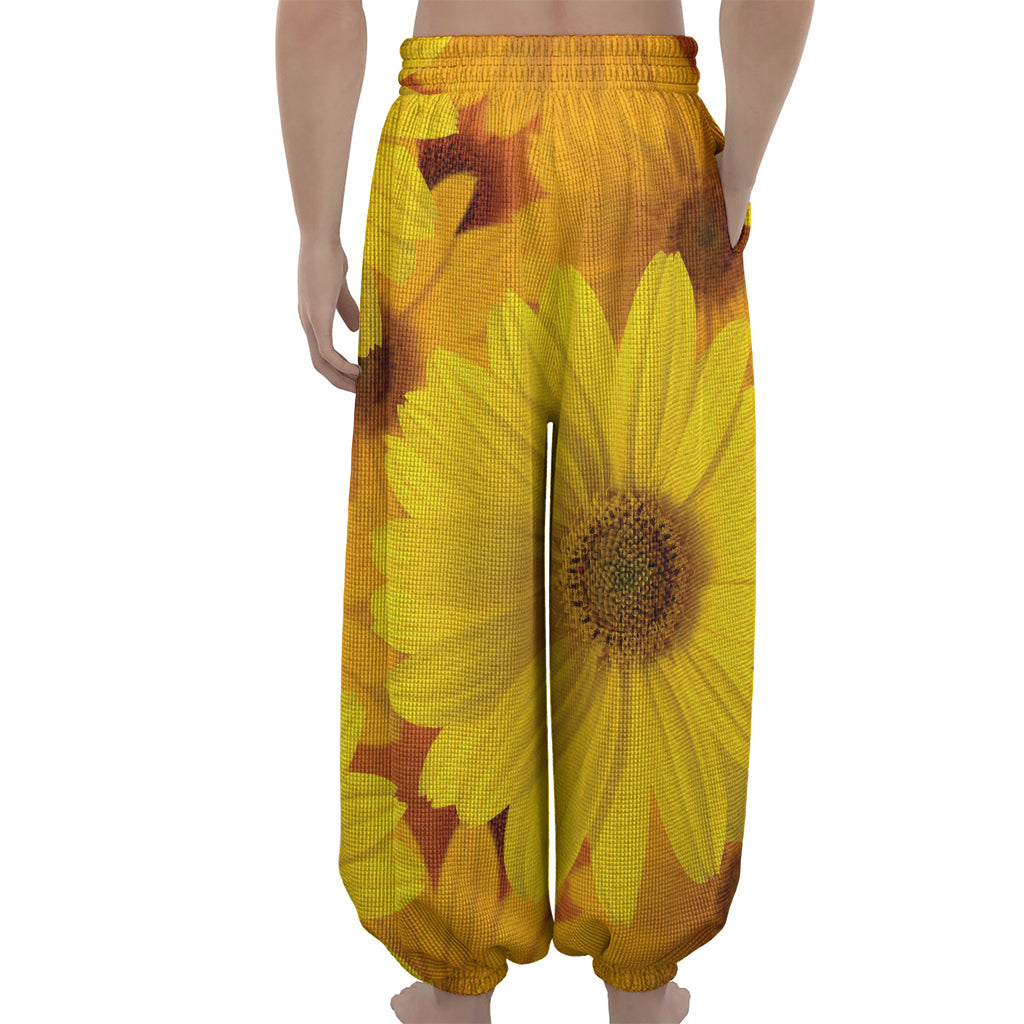 Yellow Daisy Flower Print Lantern Pants