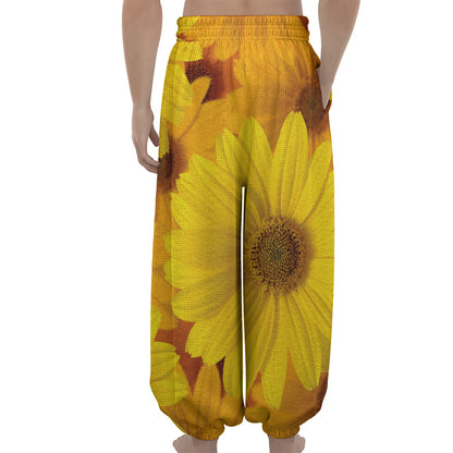 Yellow Daisy Flower Print Lantern Pants