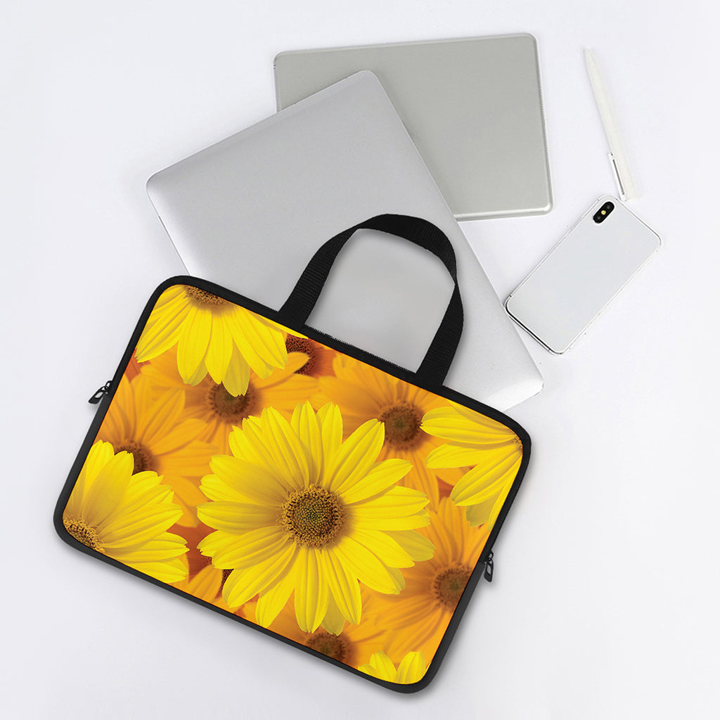Yellow Daisy Flower Print Laptop Sleeve With Handle