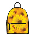 Yellow Daisy Flower Print Leather Backpack