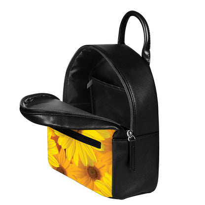 Yellow Daisy Flower Print Leather Backpack