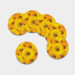 Yellow Daisy Flower Print Leather Coaster Set