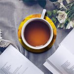 Yellow Daisy Flower Print Leather Coaster Set