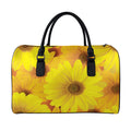 Yellow Daisy Flower Print Leather Duffel Bag