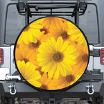 Yellow Daisy Flower Print Leather Spare Tire Cover