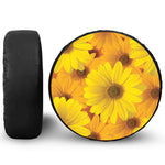 Yellow Daisy Flower Print Leather Spare Tire Cover