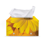 Yellow Daisy Flower Print Leather Tissue Box Cover