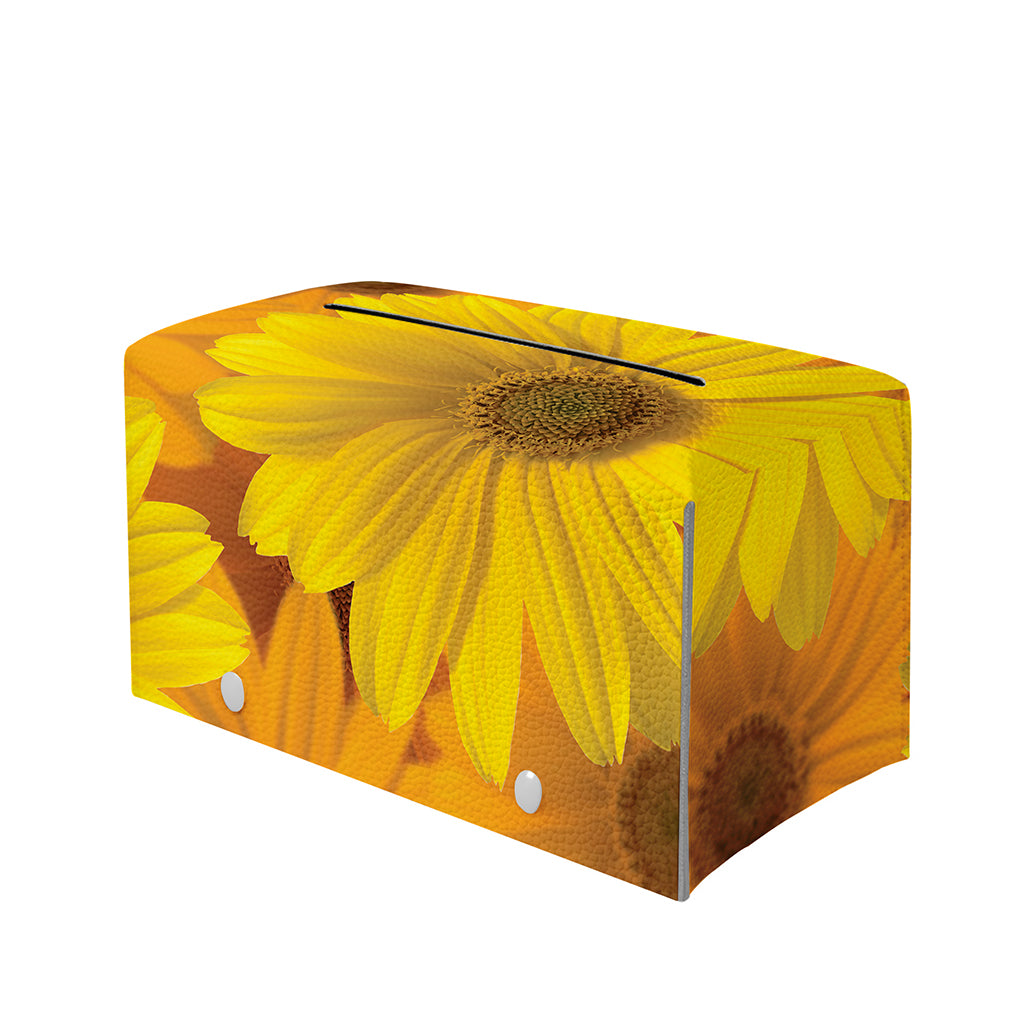 Yellow Daisy Flower Print Leather Tissue Box Cover