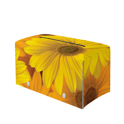 Yellow Daisy Flower Print Leather Tissue Box Cover