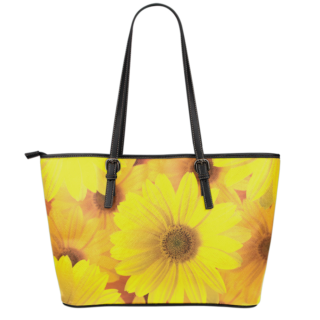 daisy floral print leather backpack Yellow Daisy Flower Print Leather Tote Bag With Zipper
