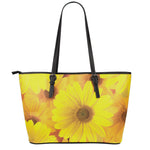 Yellow Daisy Flower Print Leather Tote Bag