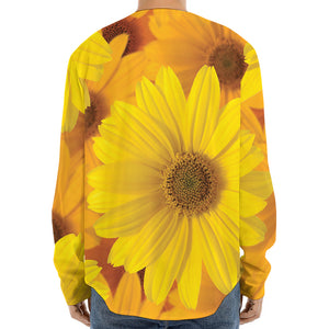 Yellow Daisy Flower Print Long Sleeve Baseball Jersey