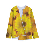 Yellow Daisy Flower Print Long Sleeve Short Coat