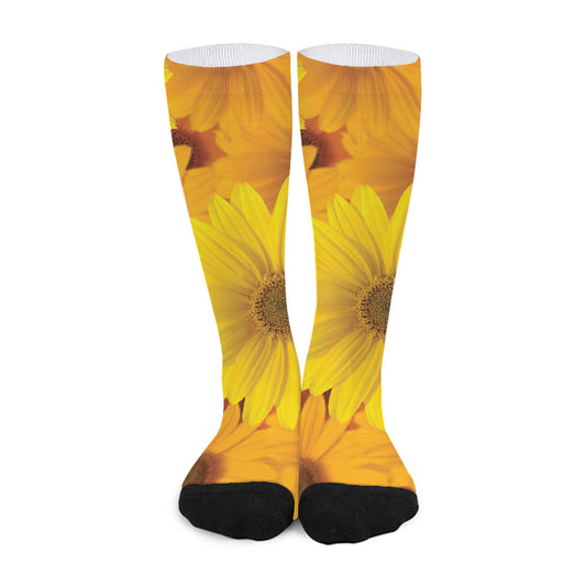 Yellow Daisy Flower Print Long Socks