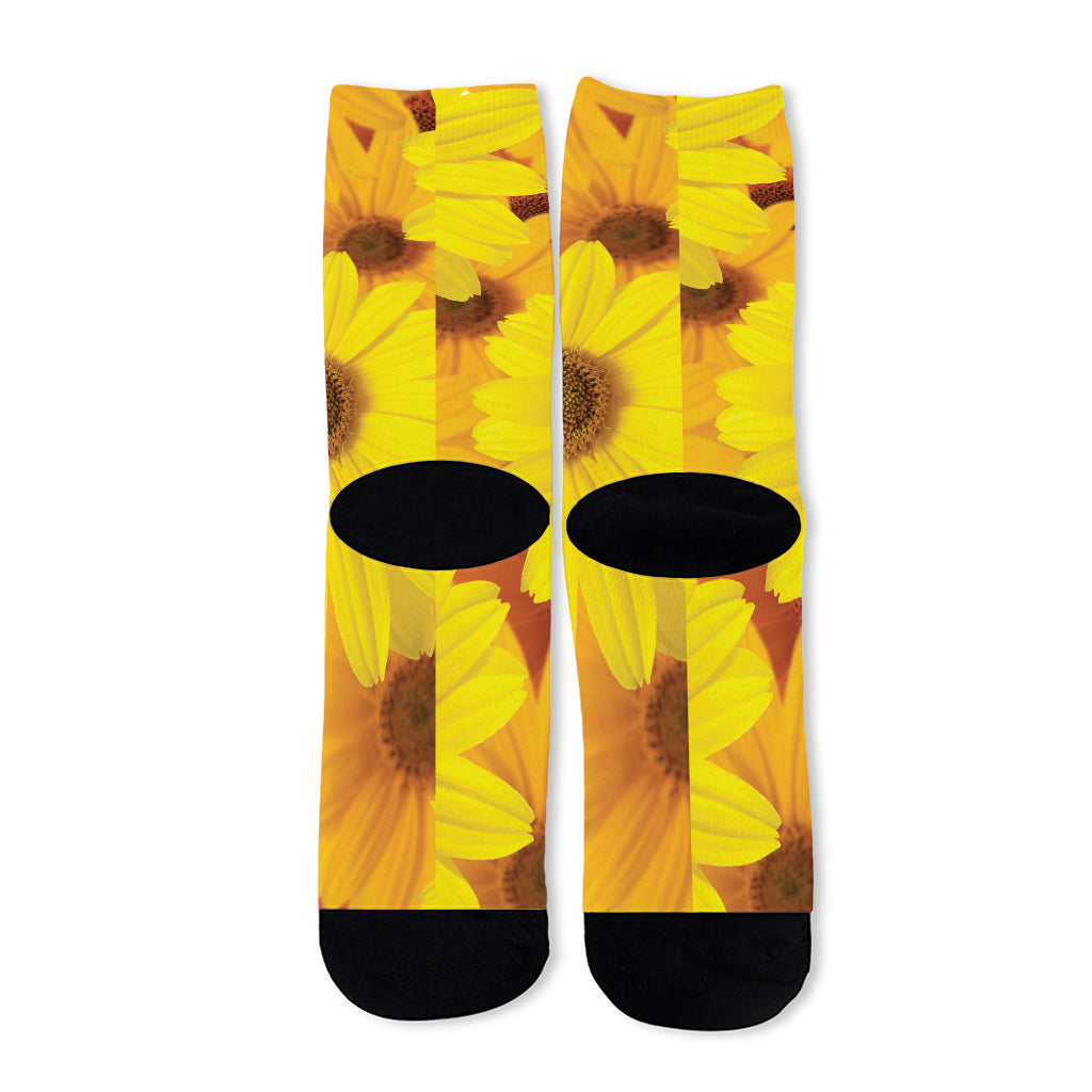 Yellow Daisy Flower Print Long Socks