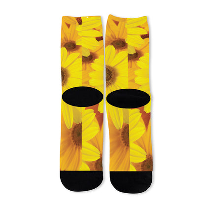 Yellow Daisy Flower Print Long Socks