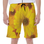 Yellow Daisy Flower Print Men's Beach Shorts