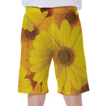 Yellow Daisy Flower Print Men's Beach Shorts