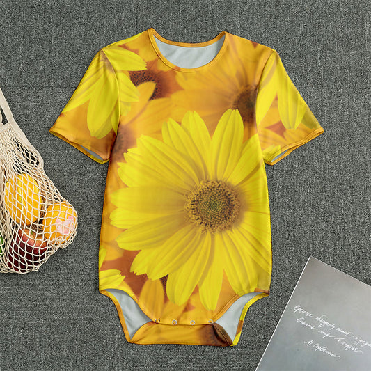 Yellow Daisy Flower Print Men's Bodysuit
