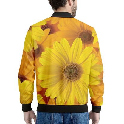 Yellow Daisy Flower Print Men's Bomber Jacket