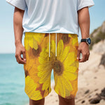 Yellow Daisy Flower Print Men's Cargo Shorts