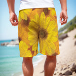 Yellow Daisy Flower Print Men's Cargo Shorts