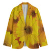 Yellow Daisy Flower Print Men's Cotton Blazer