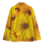 Yellow Daisy Flower Print Men's Cotton Blazer