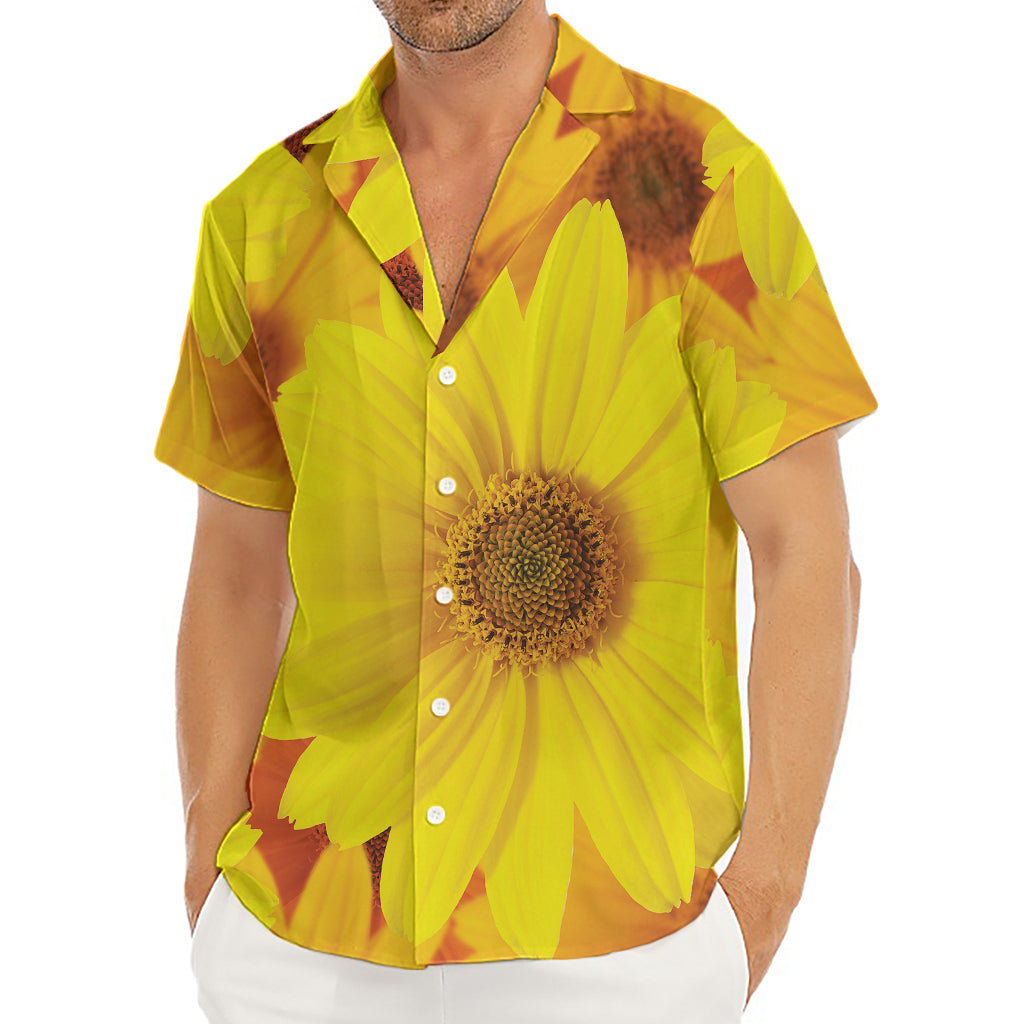 Yellow Daisy Flower Print Men's Deep V-Neck Shirt