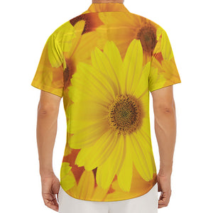 Yellow Daisy Flower Print Men's Deep V-Neck Shirt