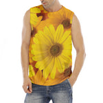 Yellow Daisy Flower Print Men's Fitness Tank Top