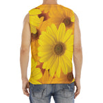Yellow Daisy Flower Print Men's Fitness Tank Top