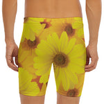 Yellow Daisy Flower Print Men's Long Boxer Briefs