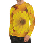 Yellow Daisy Flower Print Men's Long Sleeve Rash Guard
