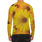 Yellow Daisy Flower Print Men's Long Sleeve Rash Guard