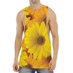 Yellow Daisy Flower Print Men's Muscle Tank Top