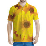 Yellow Daisy Flower Print Men's Polo Shirt