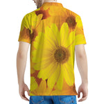 Yellow Daisy Flower Print Men's Polo Shirt