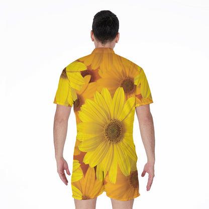 Yellow Daisy Flower Print Men's Rompers