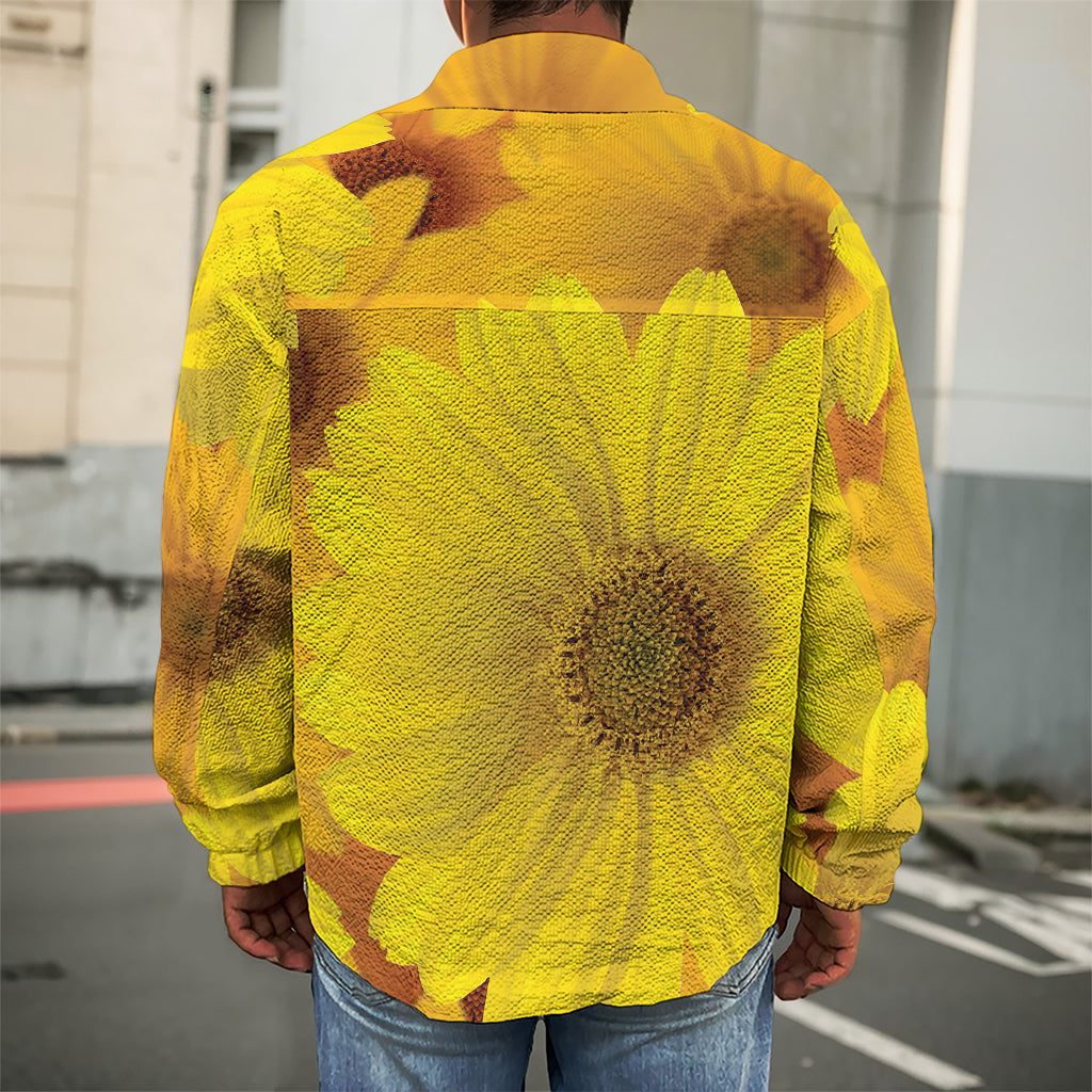 Yellow Daisy Flower Print Men's Shirt Jacket