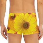 Yellow Daisy Flower Print Men's Short Boxer Briefs