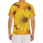 Yellow Daisy Flower Print Men's Short Sleeve Rash Guard