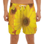 Yellow Daisy Flower Print Men's Split Running Shorts