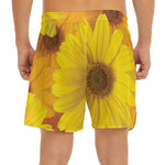 Yellow Daisy Flower Print Men's Split Running Shorts