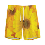 Yellow Daisy Flower Print Men's Sports Shorts