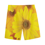 Yellow Daisy Flower Print Men's Sports Shorts