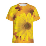 Yellow Daisy Flower Print Men's Sports T-Shirt
