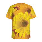 Yellow Daisy Flower Print Men's Sports T-Shirt
